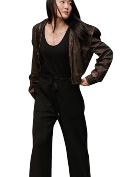 Smash + Tess Pants - Smash Tess Drew Wide Leg Romper- Black Microscuba- Size Medium